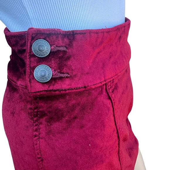 Free People W25 Red Velvet Mini Skirt Back Zip Side Button A-Line NWOT - Picture 4 of 6